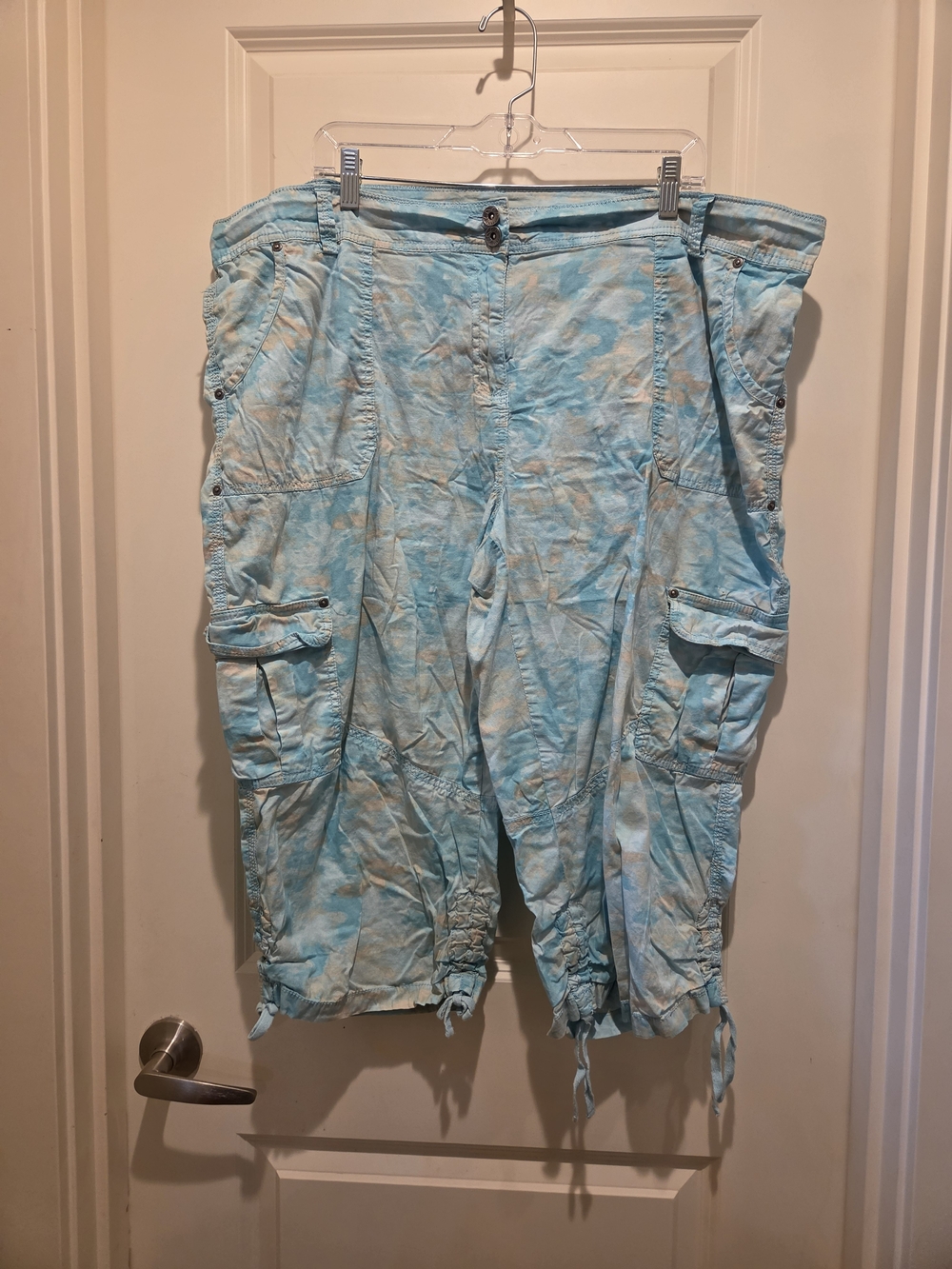 Style & Co Light Blue Tie-Dye Cargo Lightweight Cropped Pants- Women